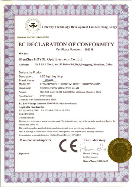 China Shenzhen HOYOL Intelligent Electronics Co.,Ltd Certificaciones
